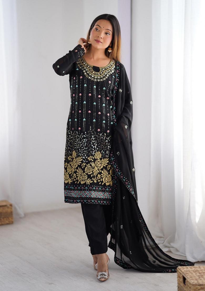 Black Georgette Sequin Embroidered Salwar Kameez With Dupptta