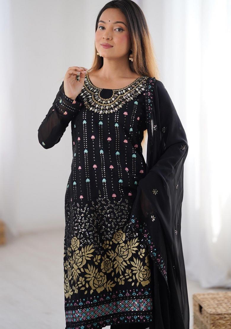 Black Georgette Sequin Embroidered Salwar Kameez With Dupptta