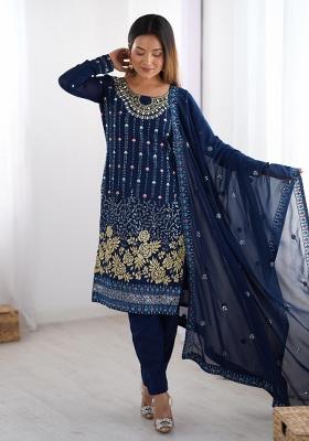 Blue Georgette Sequin Embroidered Salwar Kameez With Dupptta