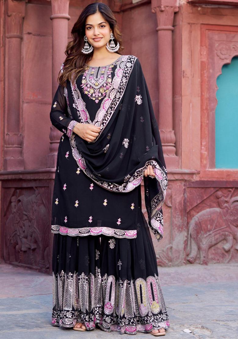 Black Georgette Sequin Embroidered Salwar Kameez With Dupptta