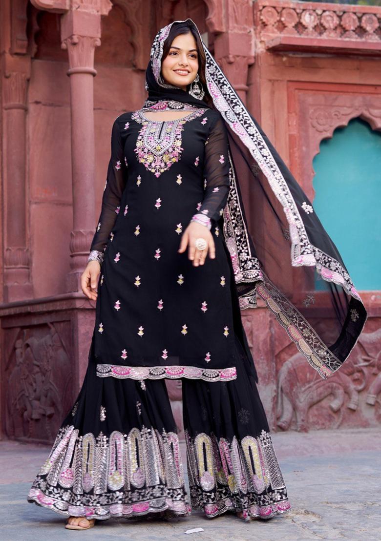 Black Georgette Sequin Embroidered Salwar Kameez With Dupptta