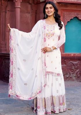 White Georgette Sequin Embroidered Salwar Kameez