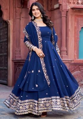 Blue Georgette Sequin Embroidered Salwar Kameez With Dupptta