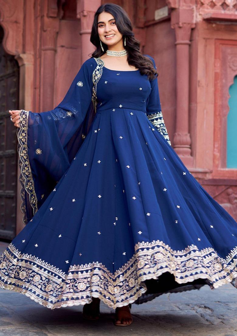 Blue Georgette Sequin Embroidered Salwar Kameez With Dupptta