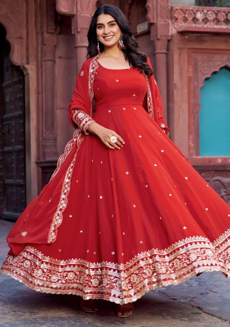 Red Georgette Sequin Embroidered Salwar Kameez With Dupptta