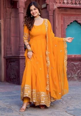 Yellow Georgette Sequin Embroidered Salwar Kameez