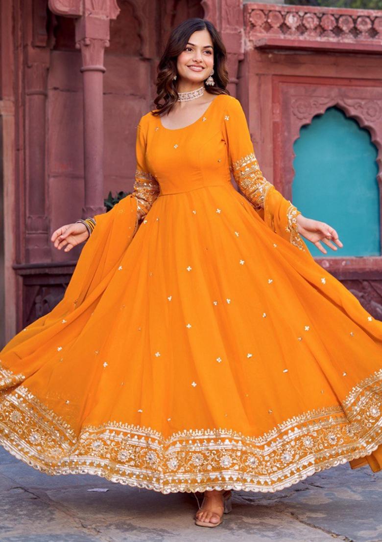 Yellow Georgette Sequin Embroidered Salwar Kameez