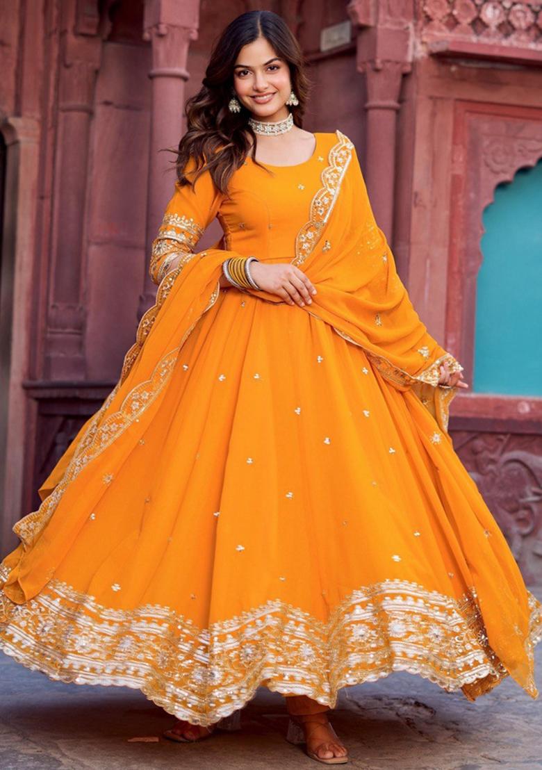 Yellow Georgette Sequin Embroidered Salwar Kameez