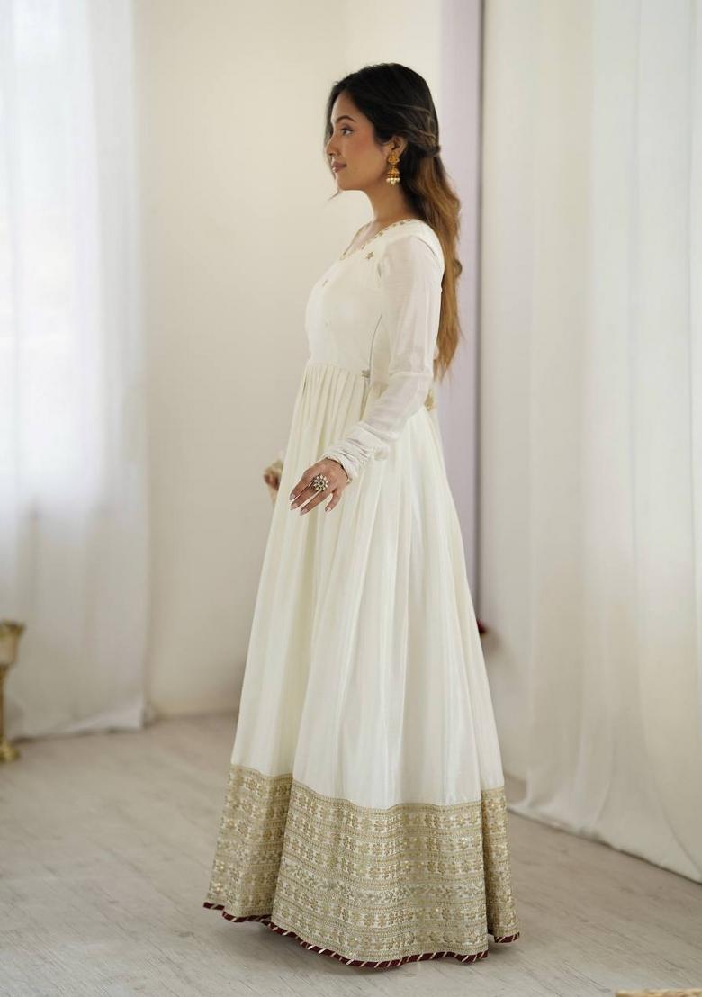 White Silk Sequin Embroidered Salwar Kameez With Dupptta