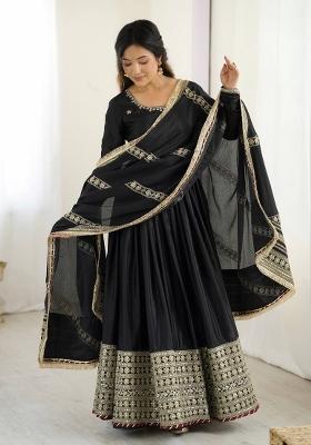 Black Silk Sequin Embroidered Salwar Kameez With Dupptta