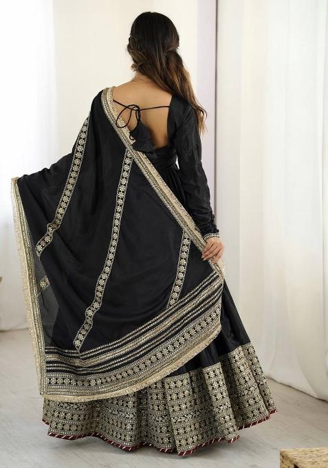 Black Silk Sequin Embroidered Salwar Kameez With Dupptta
