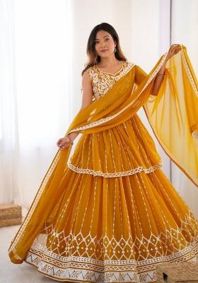 Yellow Georgette Sequin Embroidered Salwar Kameez With Dupptta