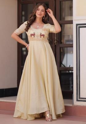 White Poly Blend Embroidered Anarkali