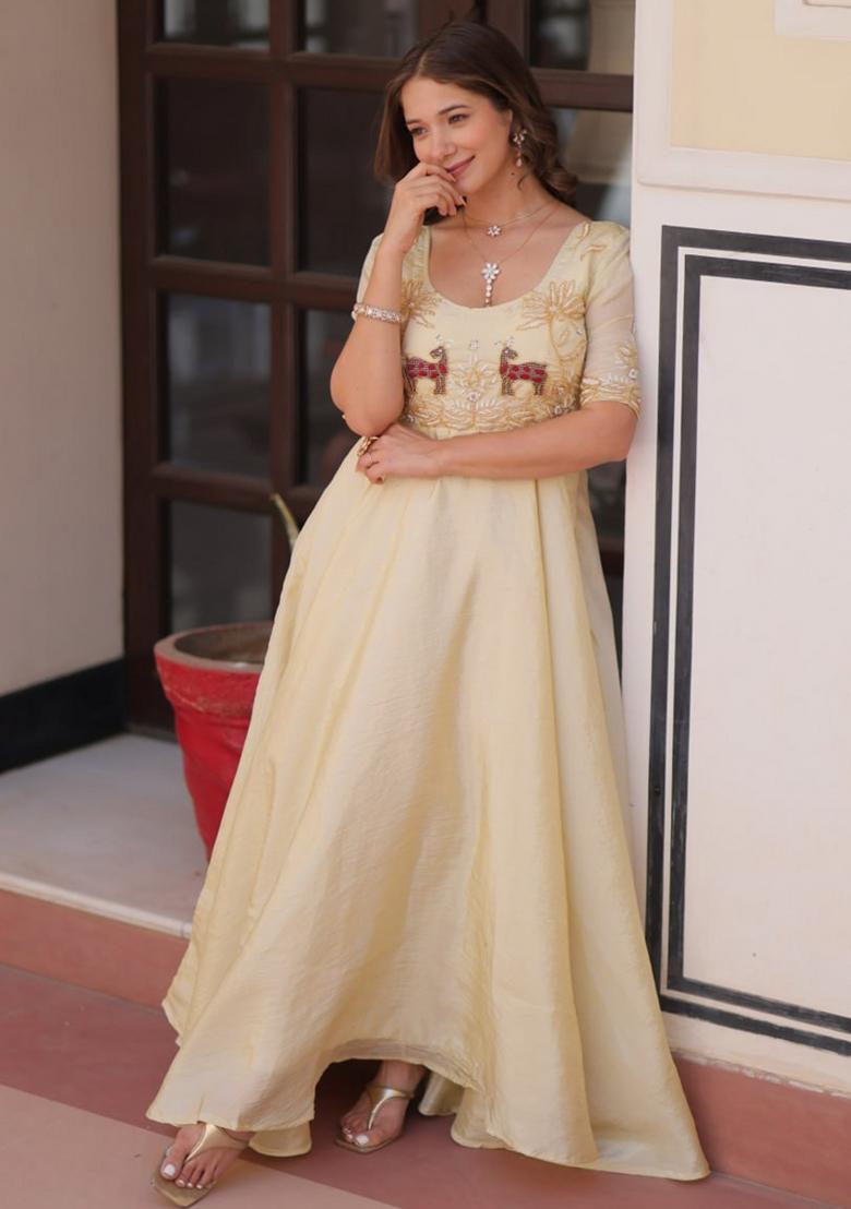 White Poly Blend Embroidered Anarkali