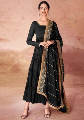 Black Embroidered Georgette Anarkali Set With Dupatta
