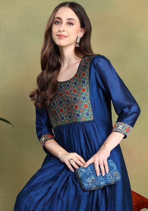 Navy Blue Embroidered Silk Salwar Kameez Set
