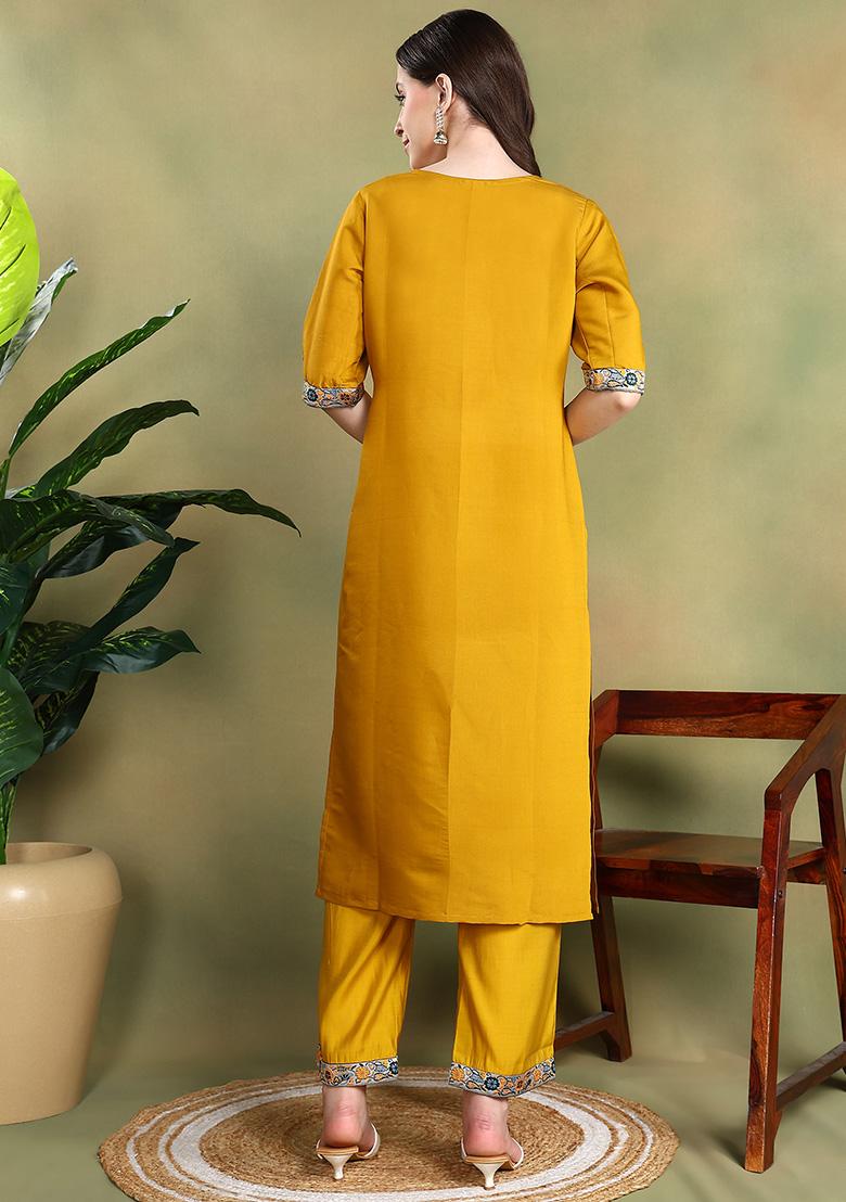 Mustard Embroidered Viscose Salwar Kameez Set