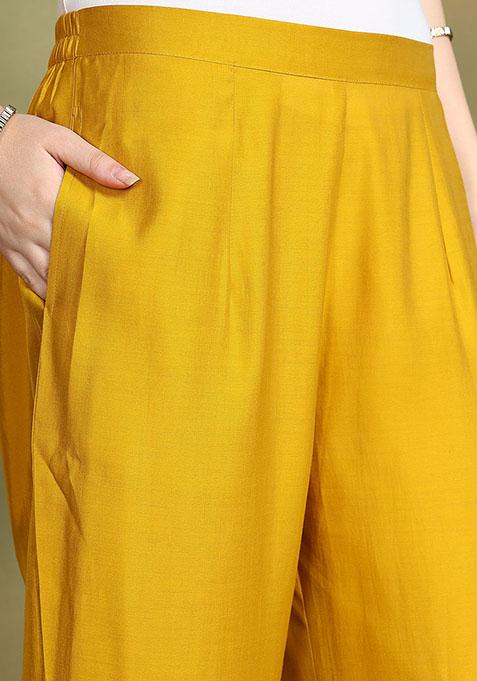 Mustard Embroidered Viscose Salwar Kameez Set