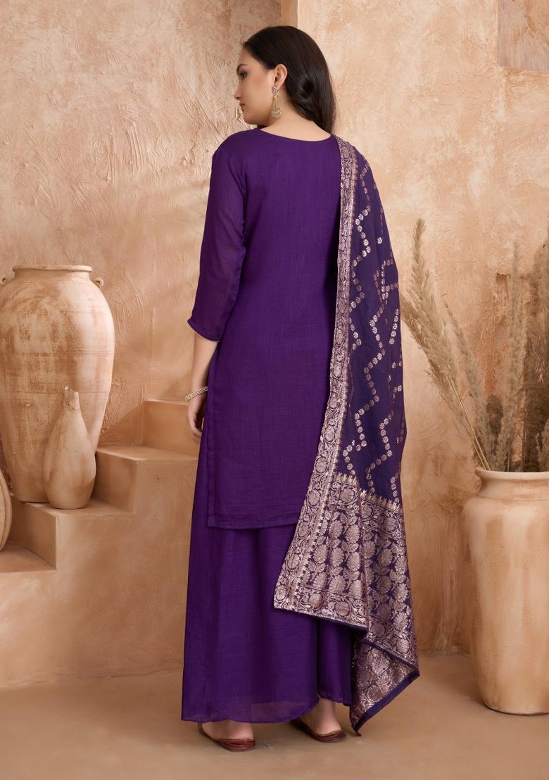 Purple Embroidered Silk Salwar Kameez With Dupatta