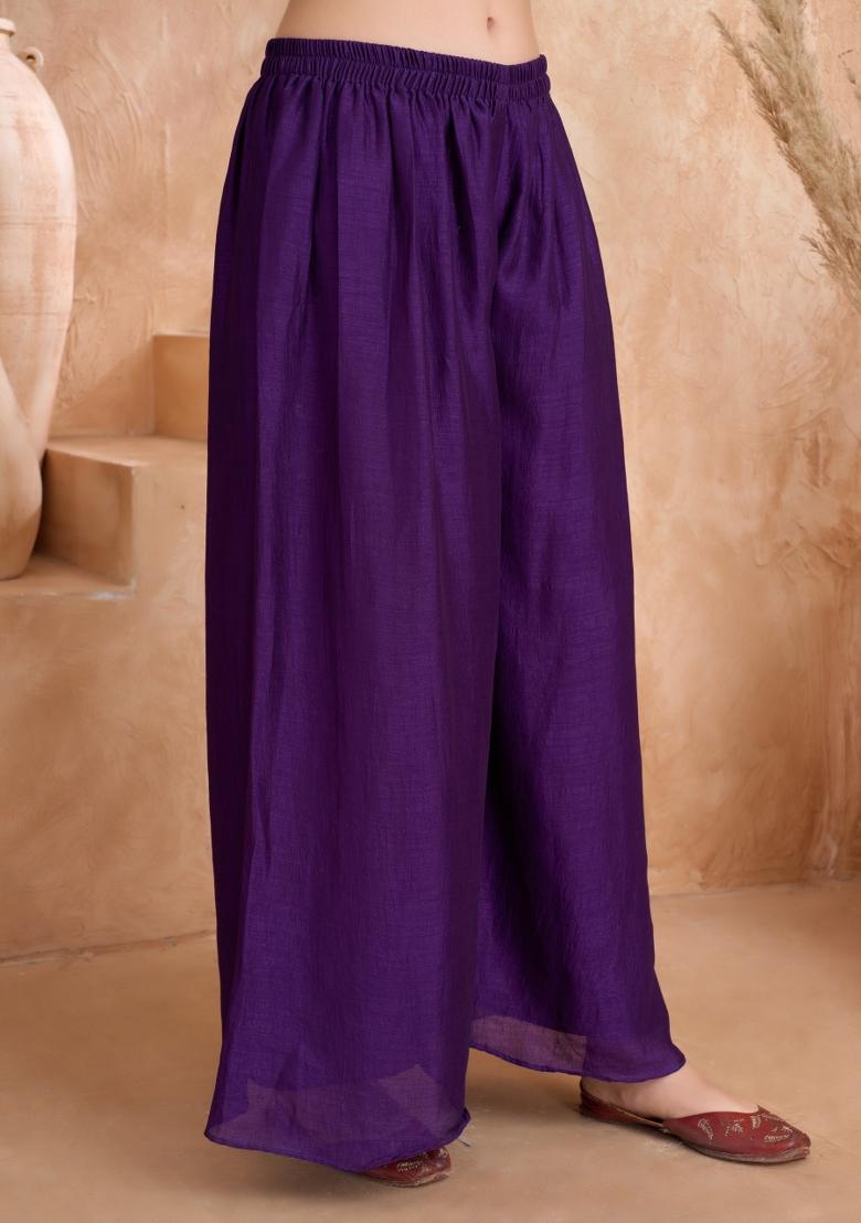 Purple Embroidered Silk Salwar Kameez With Dupatta