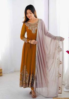 Yellow Embroidered Georgette Salwar Kameez With Dupatta