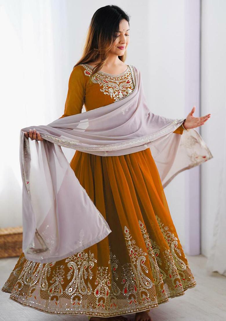 Yellow Embroidered Georgette Salwar Kameez With Dupatta