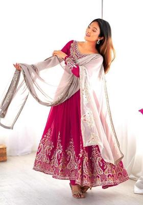 Pink Embroidered Georgette Salwar Kameez With Dupatta