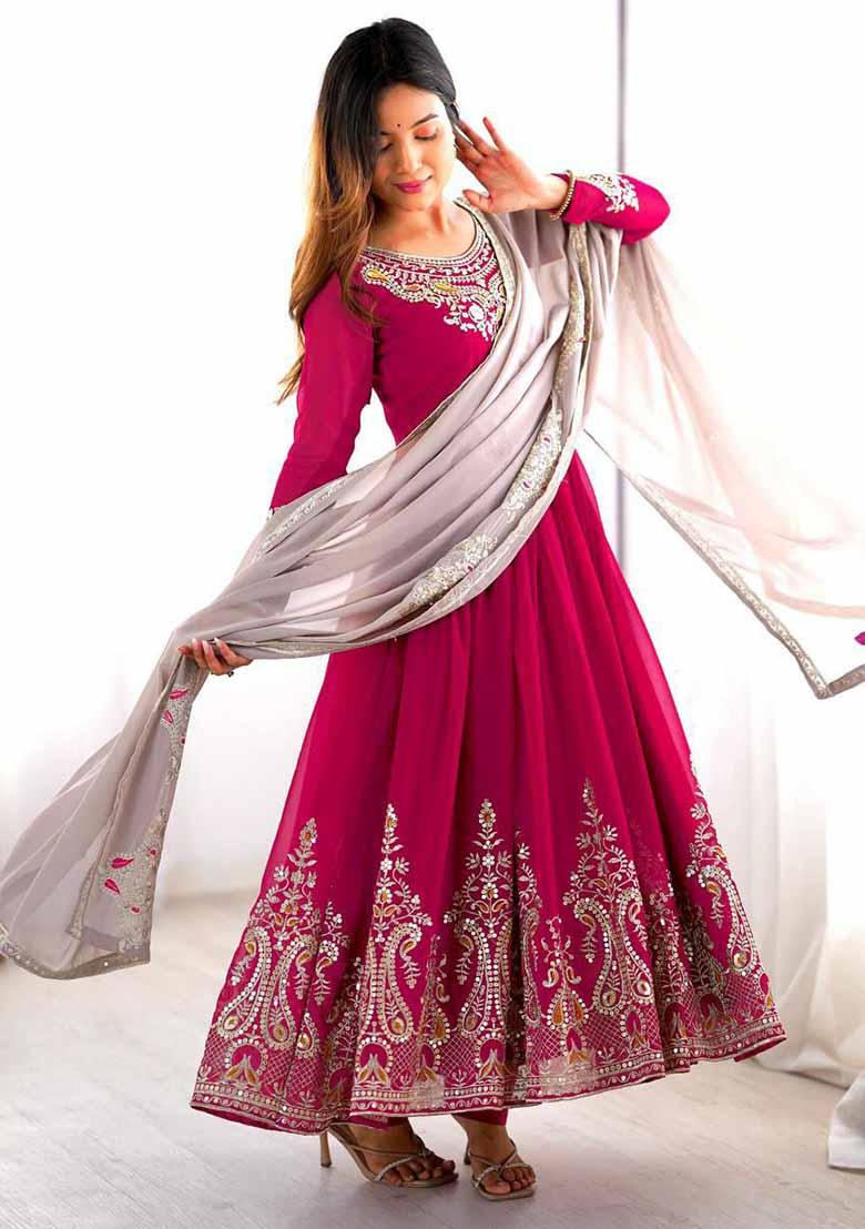Pink Embroidered Georgette Salwar Kameez With Dupatta