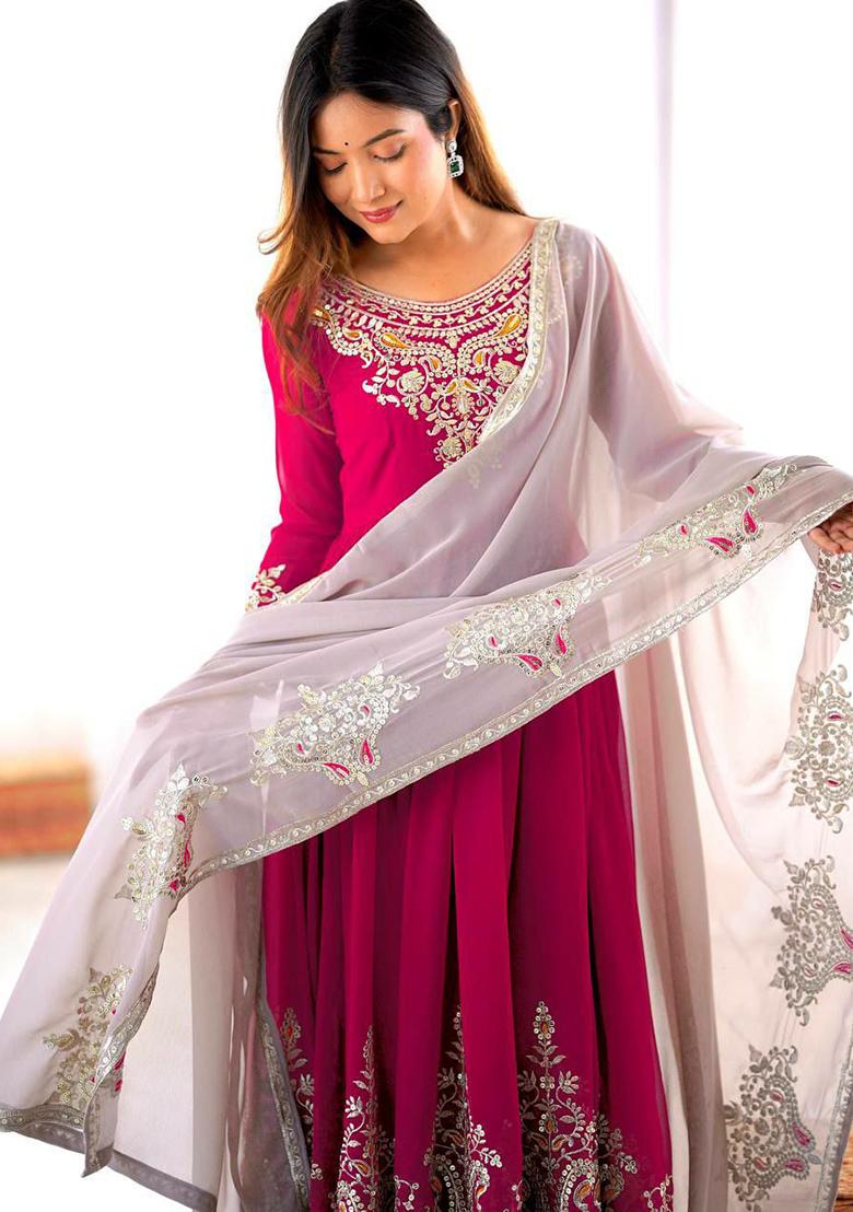 Pink Embroidered Georgette Salwar Kameez With Dupatta