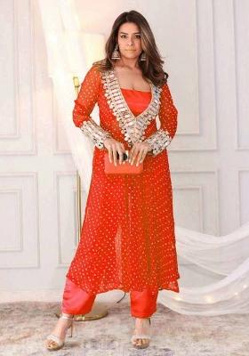 Orange Embroidered Silk Salwar Kameez With Dupatta