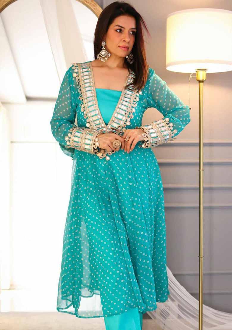 Sky Blue Embroidered Silk Salwar Kameez With Dupatta