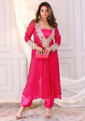 Pink Embroidered Silk Salwar Kameez With Dupatta