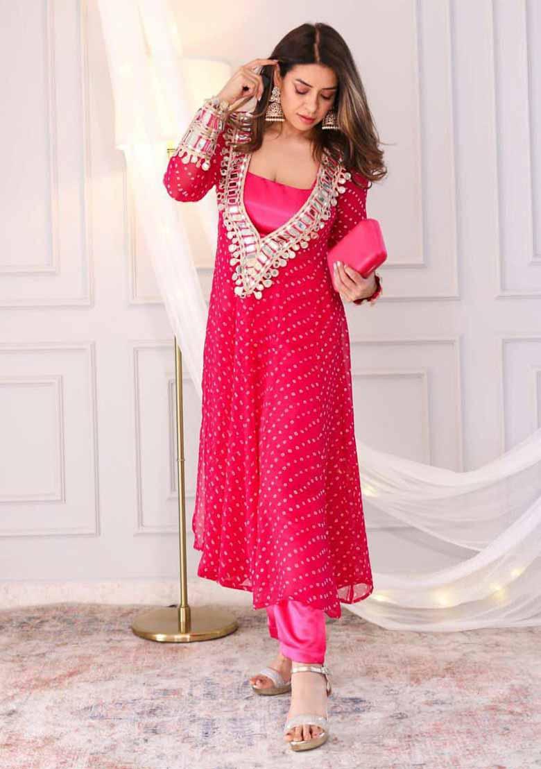 Pink Embroidered Silk Salwar Kameez With Dupatta