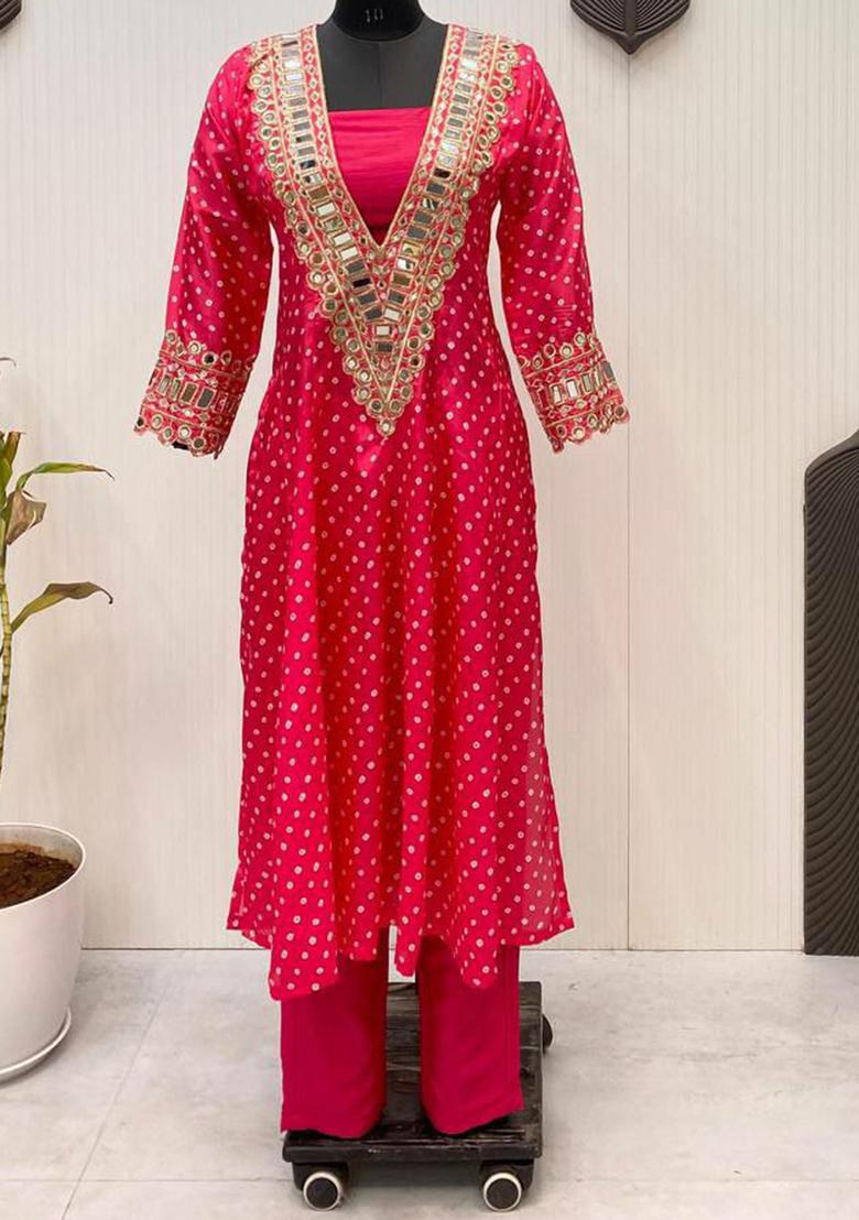 Pink Embroidered Silk Salwar Kameez With Dupatta