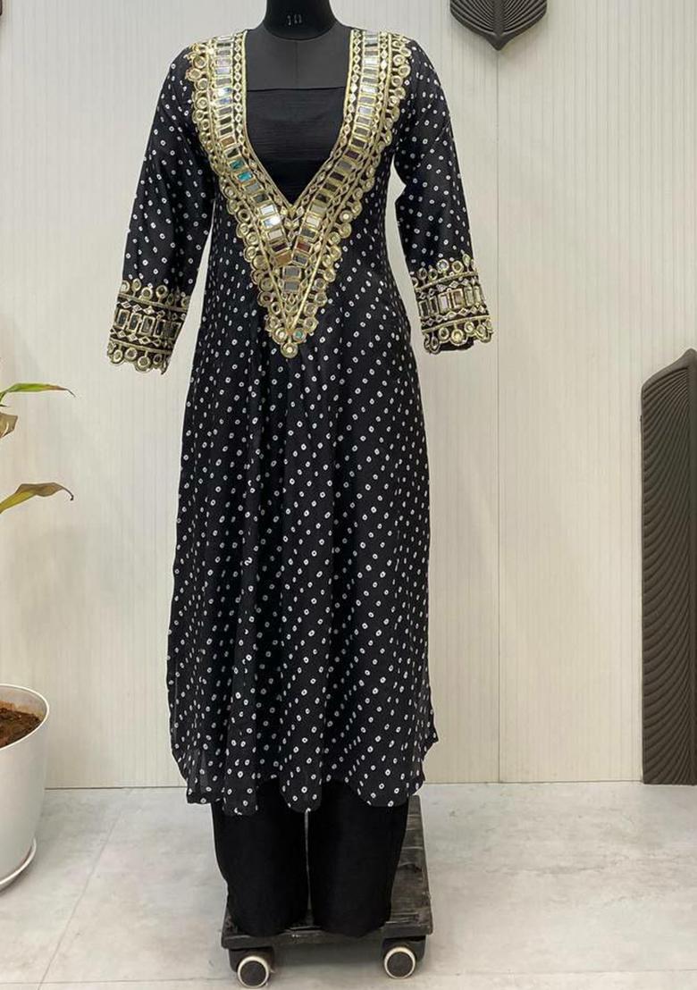 Black Embroidered Silk Salwar Kameez With Dupatta