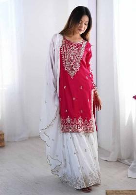 Pink Embroidered Silk Salwar Kameez With Dupatta