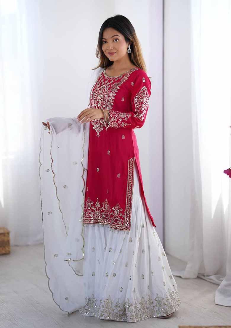 Pink Embroidered Silk Salwar Kameez With Dupatta