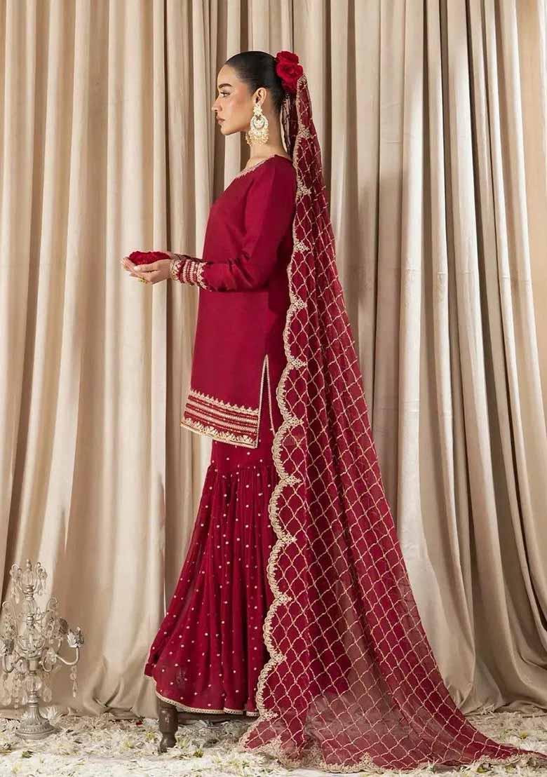 Maroon Embroidered Georgette Salwar Kameez With Dupatta