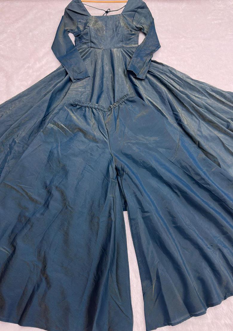 Aqua Blue Embroidered Silk Salwar Kameez With Dupatta