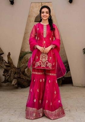 Pink Embroidered Georgette Salwar Kameez With Dupatta