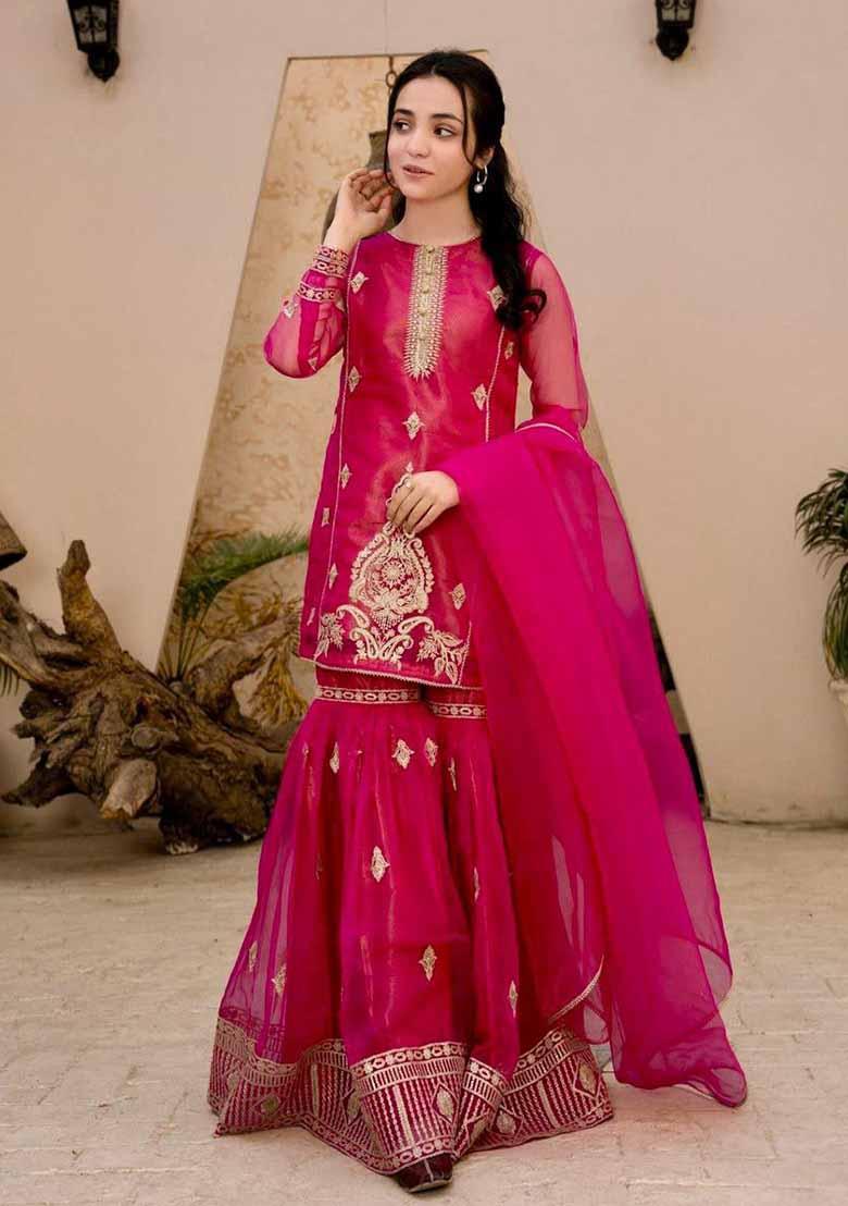 Pink Embroidered Georgette Salwar Kameez With Dupatta