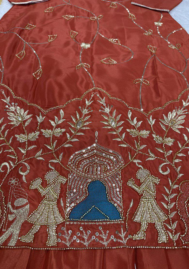 Orange Embroidered Silk Salwar Kameez With Dupatta