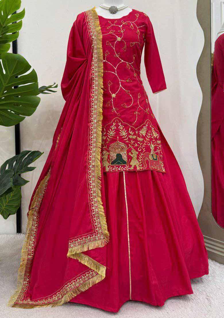 Pink Embroidered Silk Salwar Kameez With Dupatta