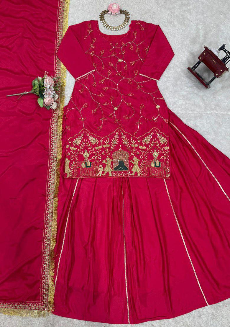 Pink Embroidered Silk Salwar Kameez With Dupatta