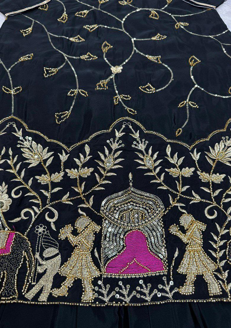 Black Embroidered Silk Salwar Kameez With Dupatta