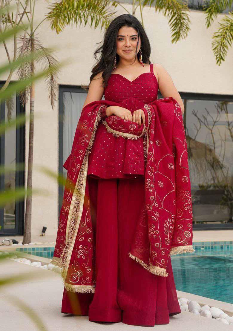 Maroon Embroidered Organza Salwar Kameez With Dupatta