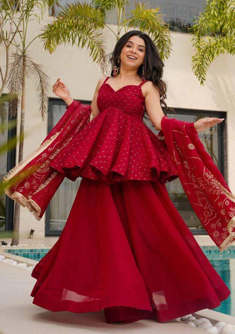 Maroon Embroidered Organza Salwar Kameez With Dupatta