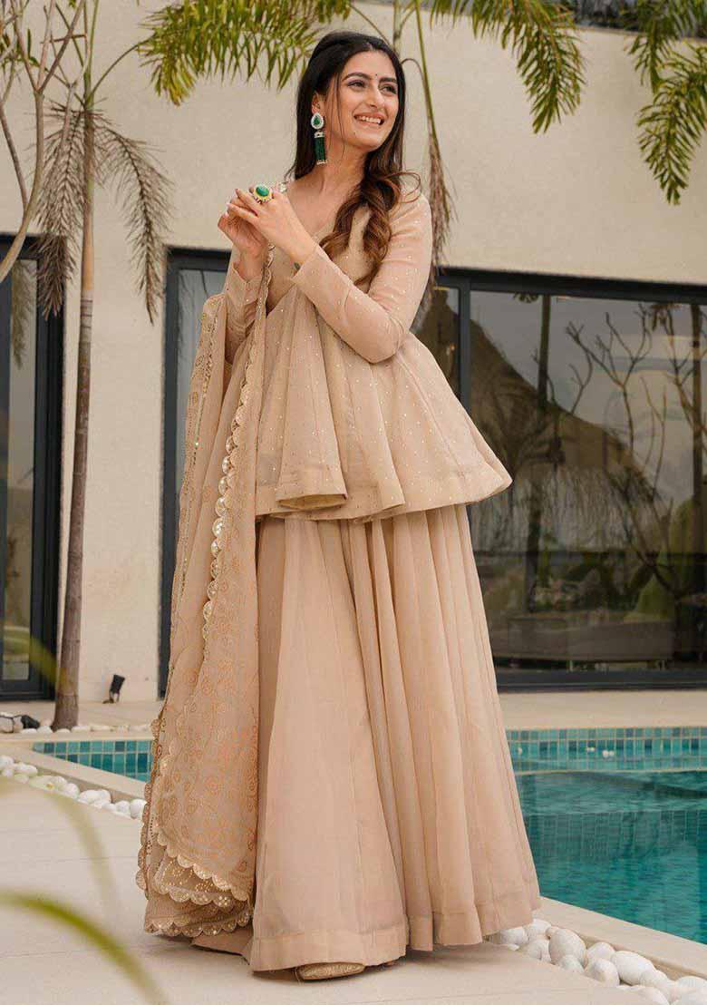 Cream Embroidered Organza Salwar Kameez With Dupatta