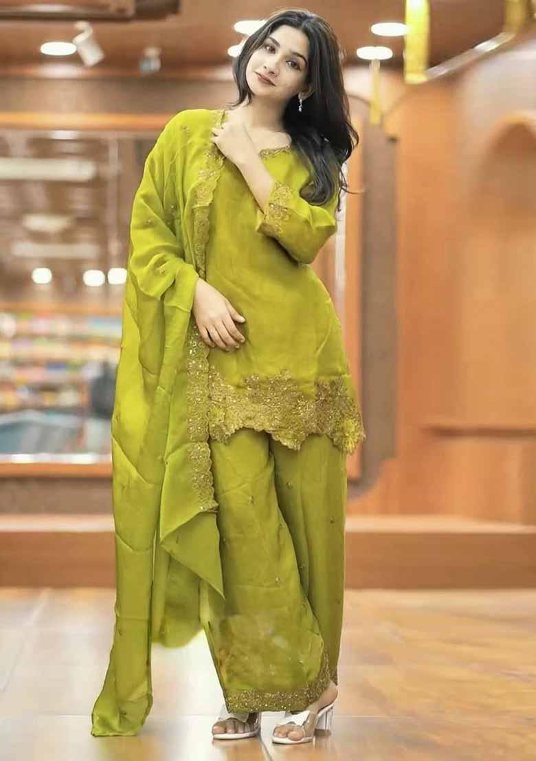 Mahendi Embroidered Organza Salwar Kameez With Dupatta