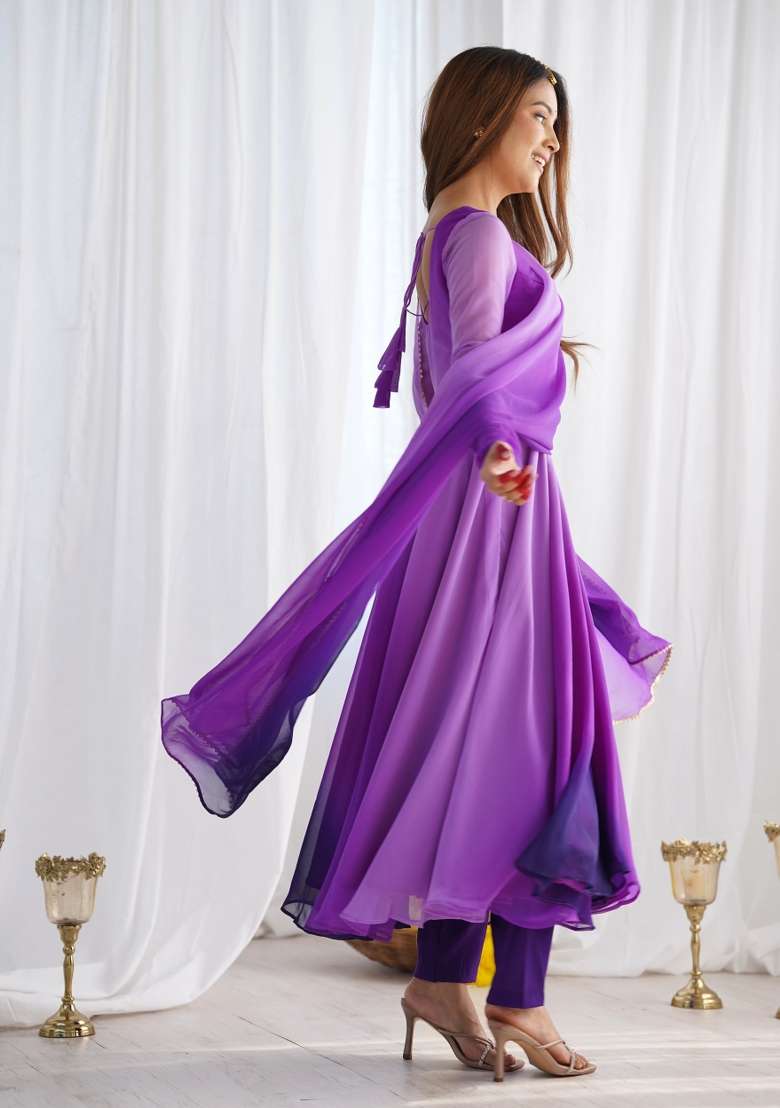 Purple Tie And Dye Georgette Pakistani Suit Set - Indya
